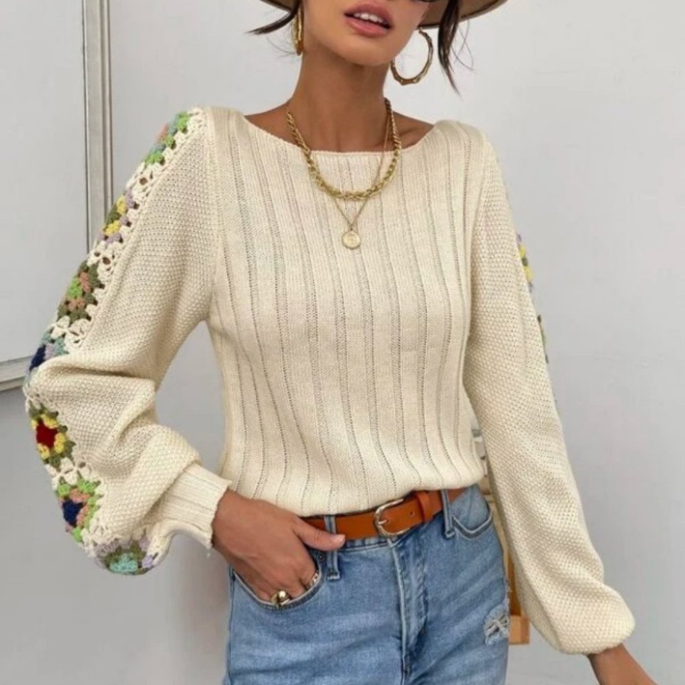 Floral Crochet Detailed Knit sweater top - Picture 2 of 5
